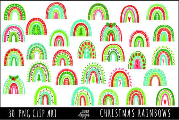 Christmas Clipart, Christmas Rainbows for Editorial and Web Design