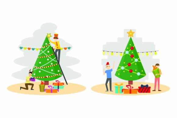Christmas Decoration Happy Festive Set Illustrations