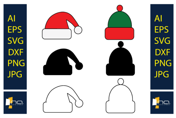 Christmas Hat Color Silhouette Illustration for Digital Products