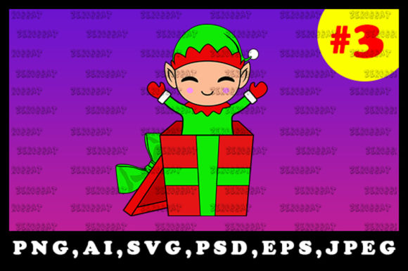 Cute Christmas Elf Sublimation Clipart 3 Illustrations