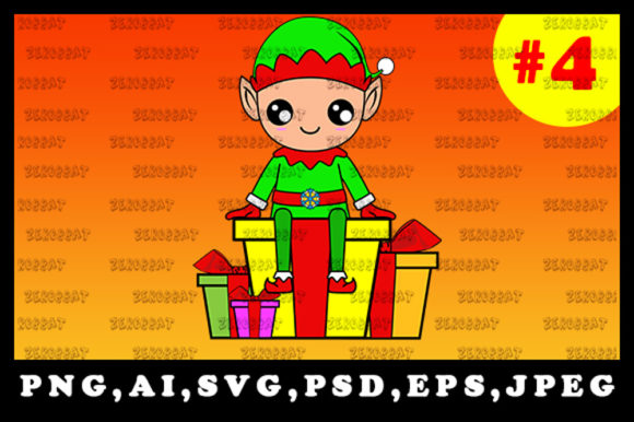 Cute Christmas Elf Sublimation Clipart 4 Illustrations