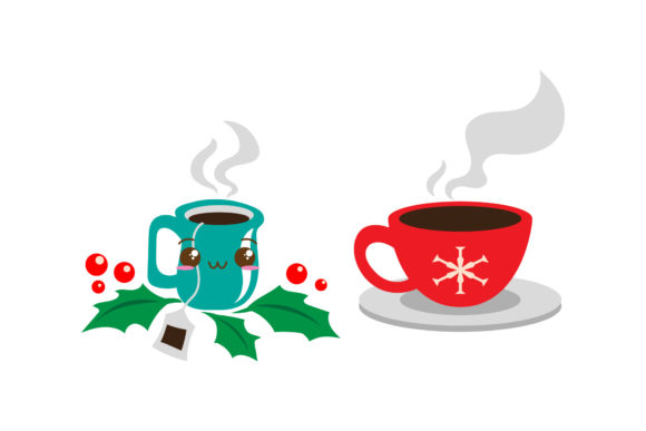 Cute Hot Drink Set Christmas Vector Illustration
