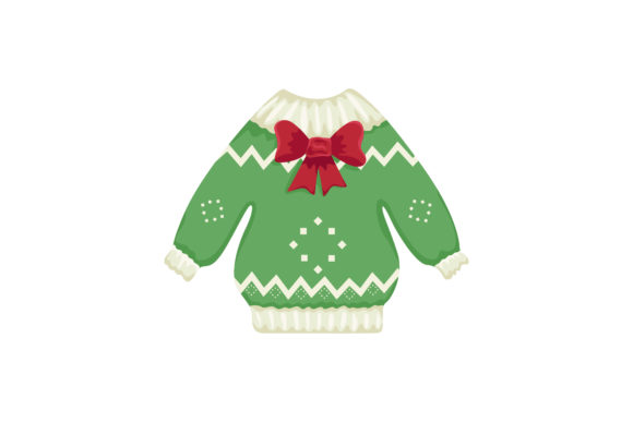 Green Christmas Sweater and Ribbon Illustration for Crafting