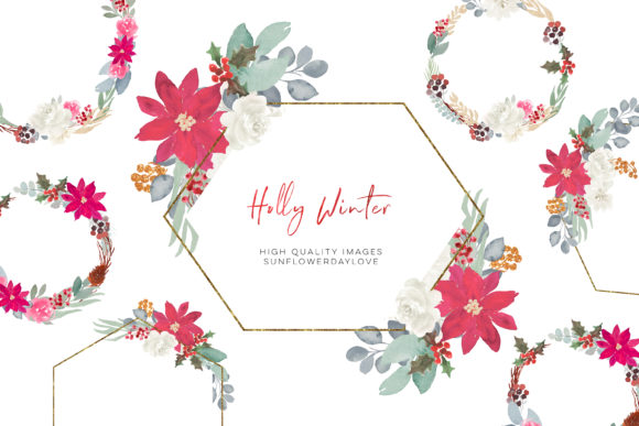 Holly Winter Christmas Watercolor Clipar Illustrations
