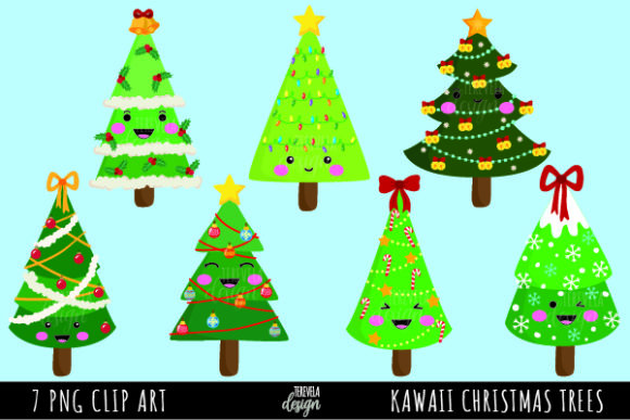 Kawaii Christmas Trees Illustrations