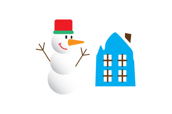 Snowman and House Christmas Illustrations